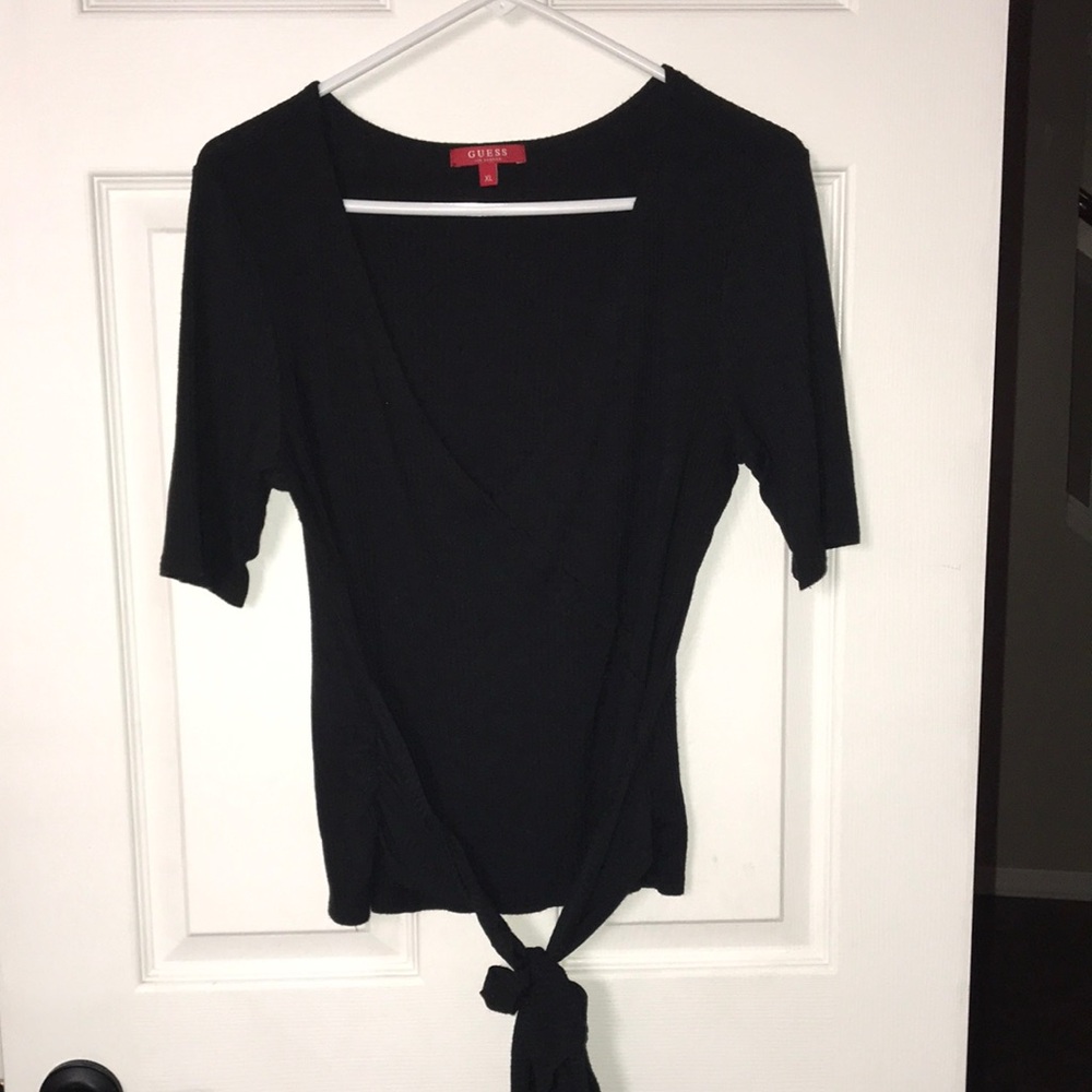 GUESS Black V-Neck Tie-Front Women’s Top X-LARGE